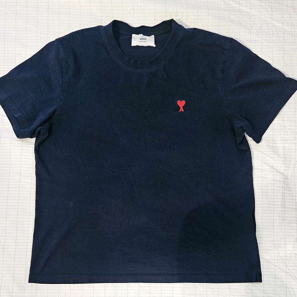Ami Alexandre Mattiussi Navy Blue Tee with Red Logo